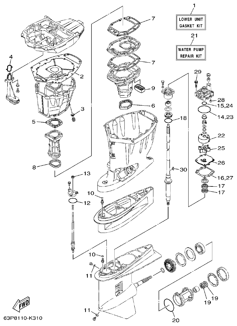 Yamaha F150BET, FL150BET REPAIR KIT 2 parts diagram